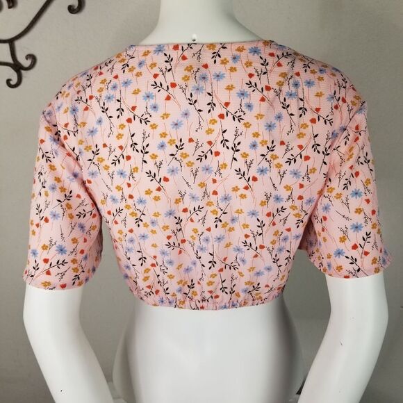 H&M Peach Floral Print Twist Front Crop Top - Picture 3 of 7